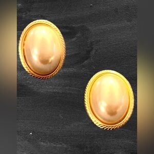 Napier Gold-Tone Oval Faux Pearl Post-back Earrings